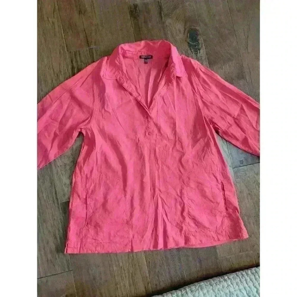 Eileen Fisher Coral Linen Blend Pocket Tunic Top Shirt M Pockets Resort - Picture 1 of 5